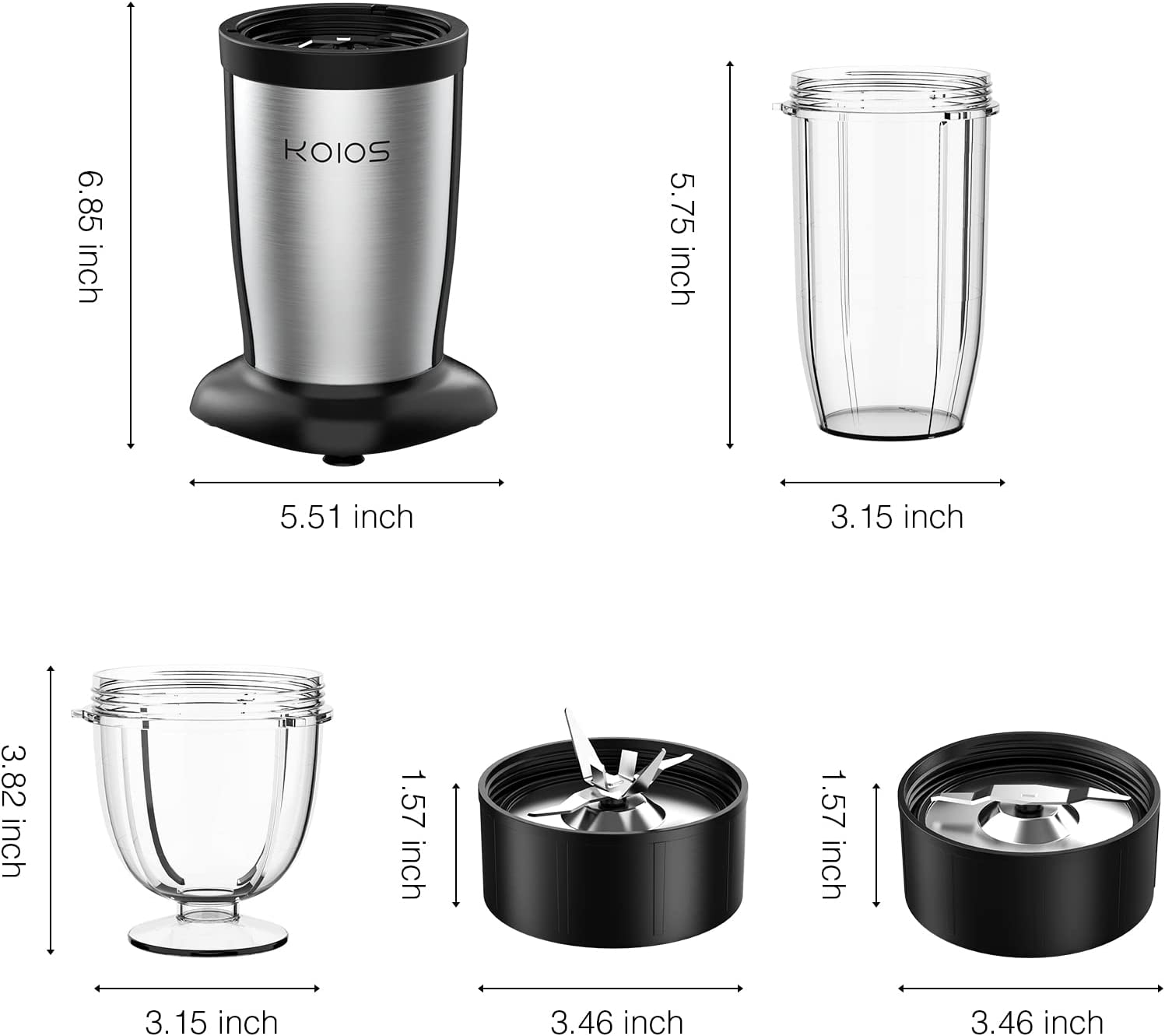 Dropship KOIOS PRO 850W Bullet Personal Blender 11 Pieces Set Blender For  Kitchen Baby Food 2x17 Oz + 10 Oz Large & Small To-Go Cups; 2 Spout  Drinking Lids; Portable Travel Mixer